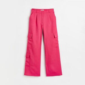 NWOT H&M bright pink wide leg cargo utility pants, US10